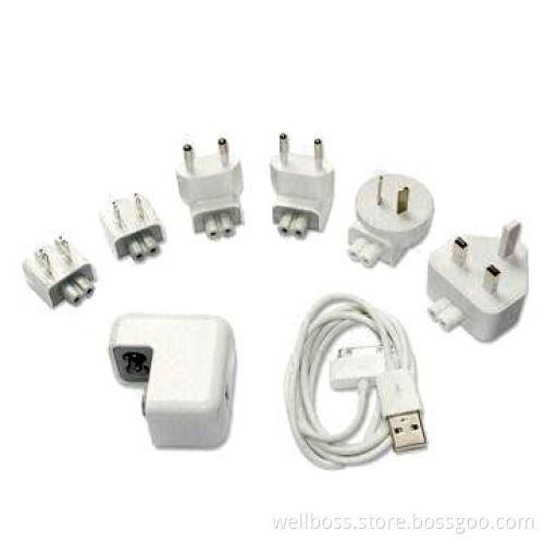 Most Compact Travel Charger Kit for iPhone, iPad, with Adapter Plugs